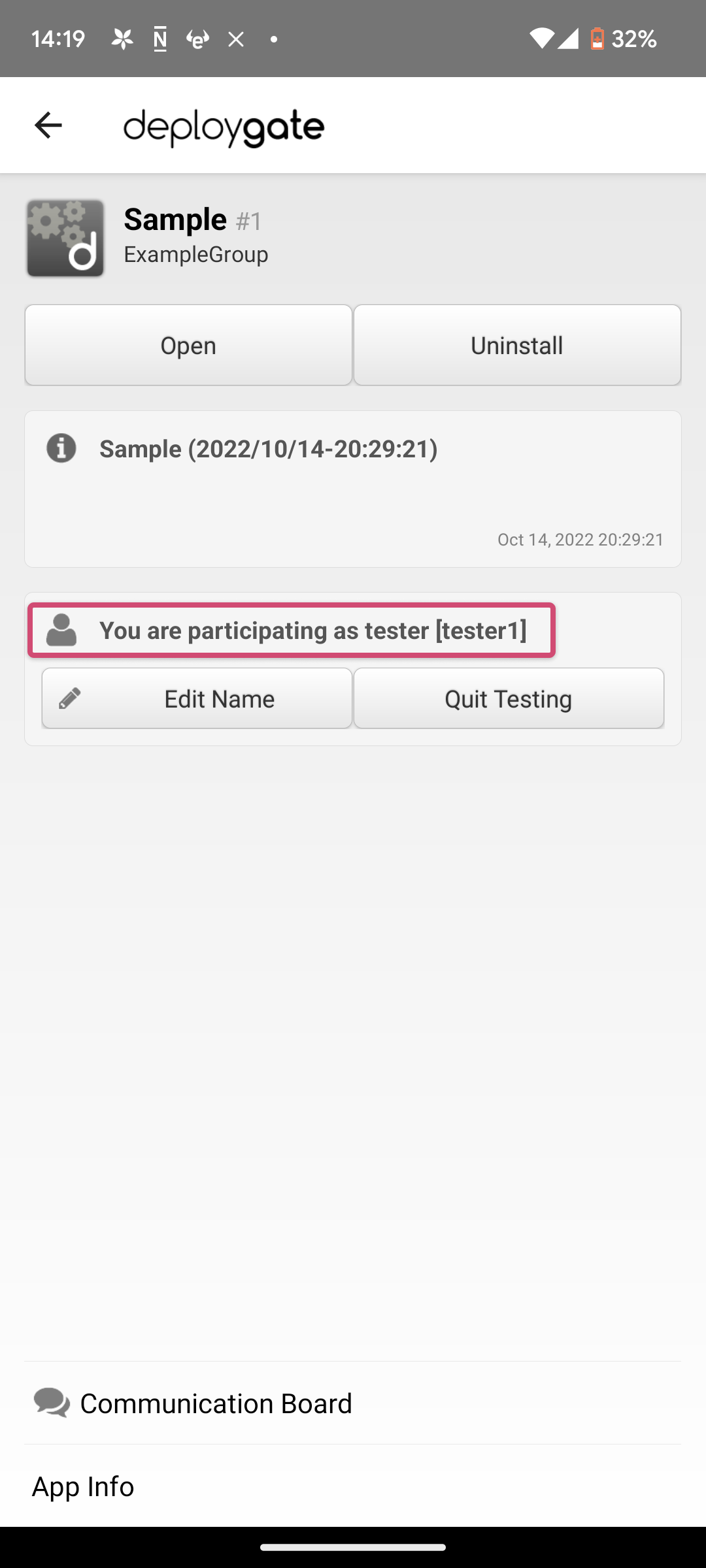 Screenshot of Change tester's name