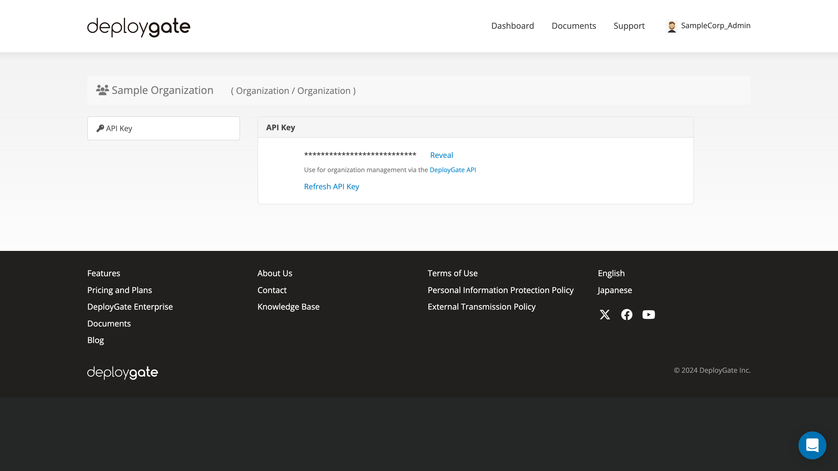 Screenshot of API Key of the Project/Organization
