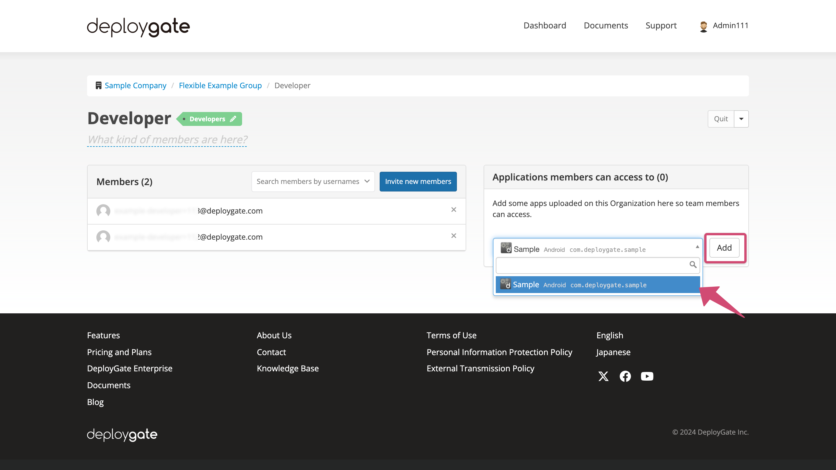 Screenshot of App Assigned to Team