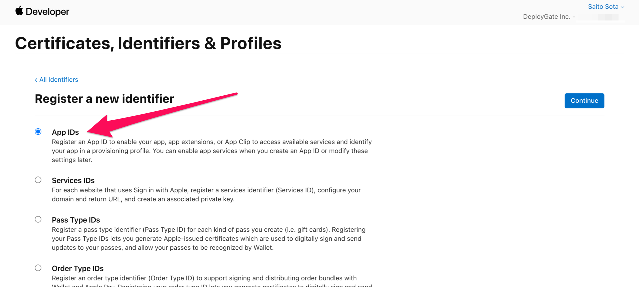 Screenshot of Create App ID