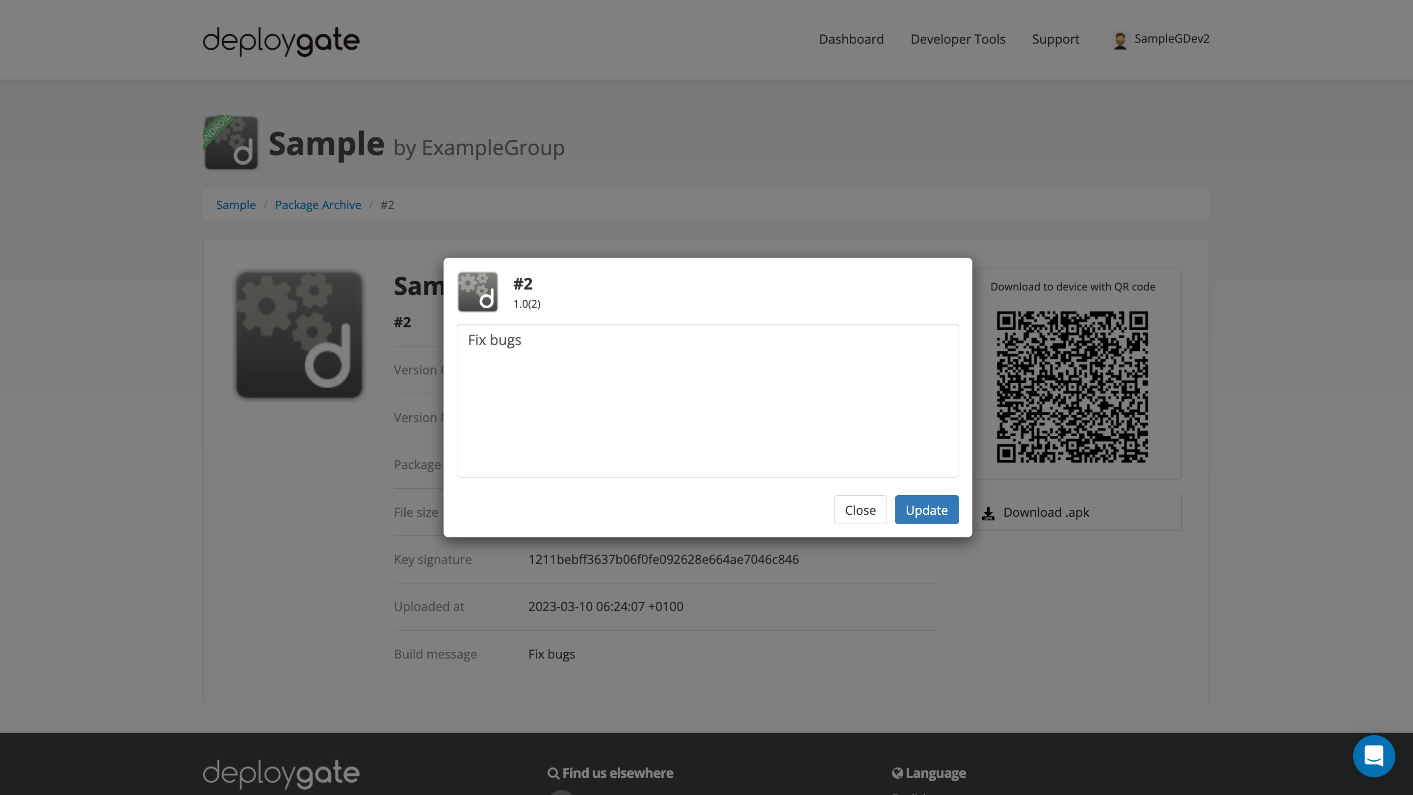 Screenshot of app revision list 10
