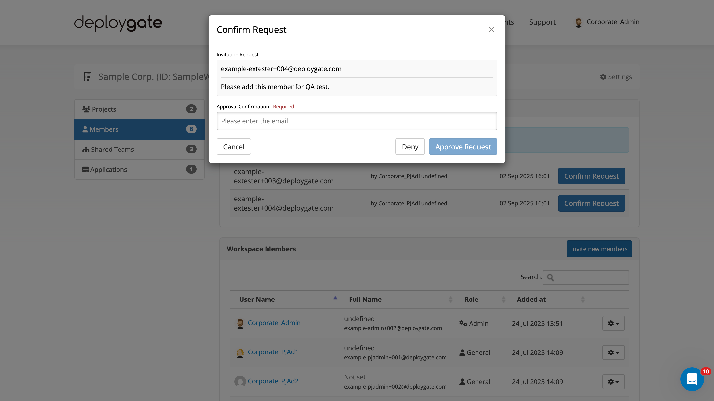 Screenshot of Apprive Invitation Rqueest