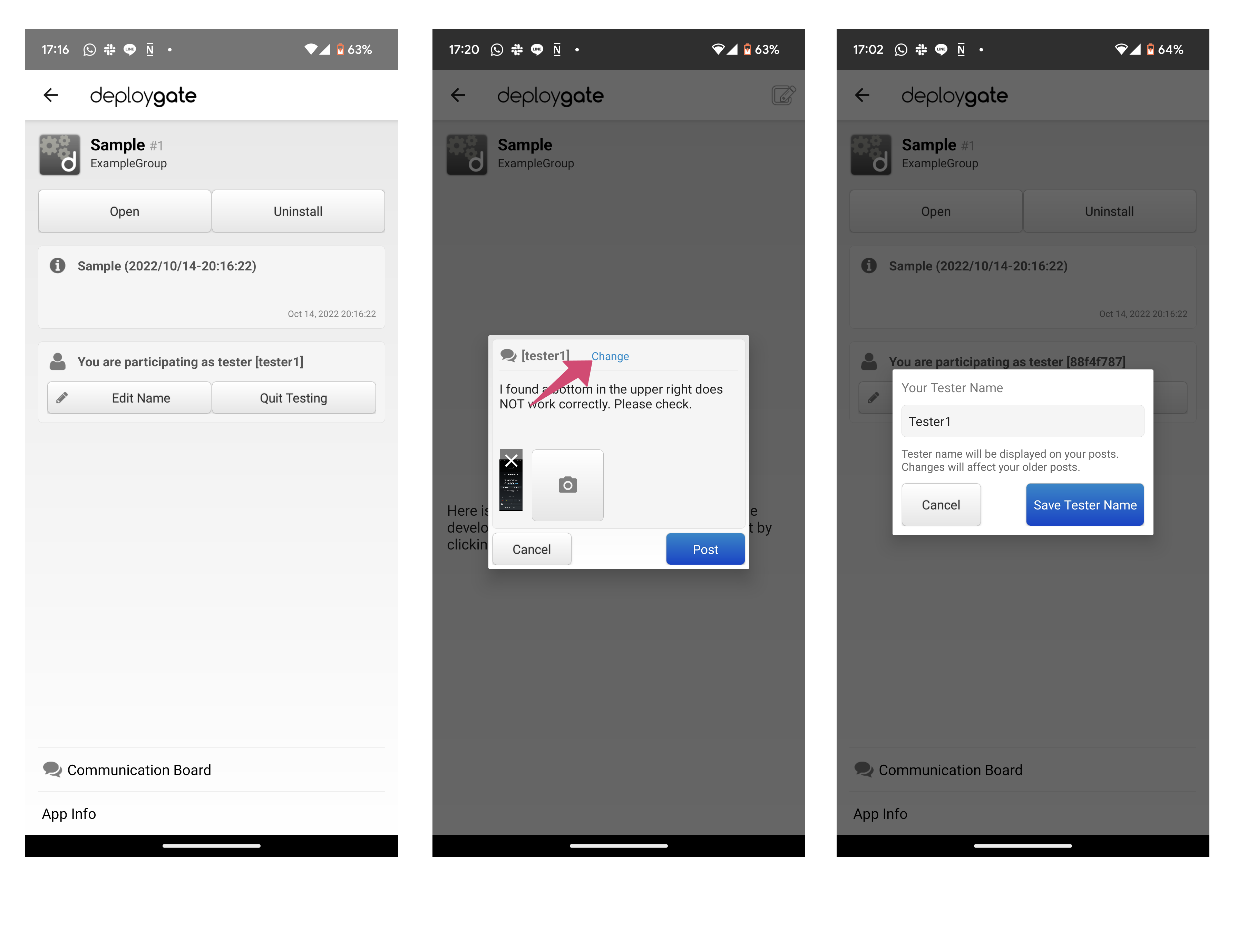 Screenshot of Change tester's name