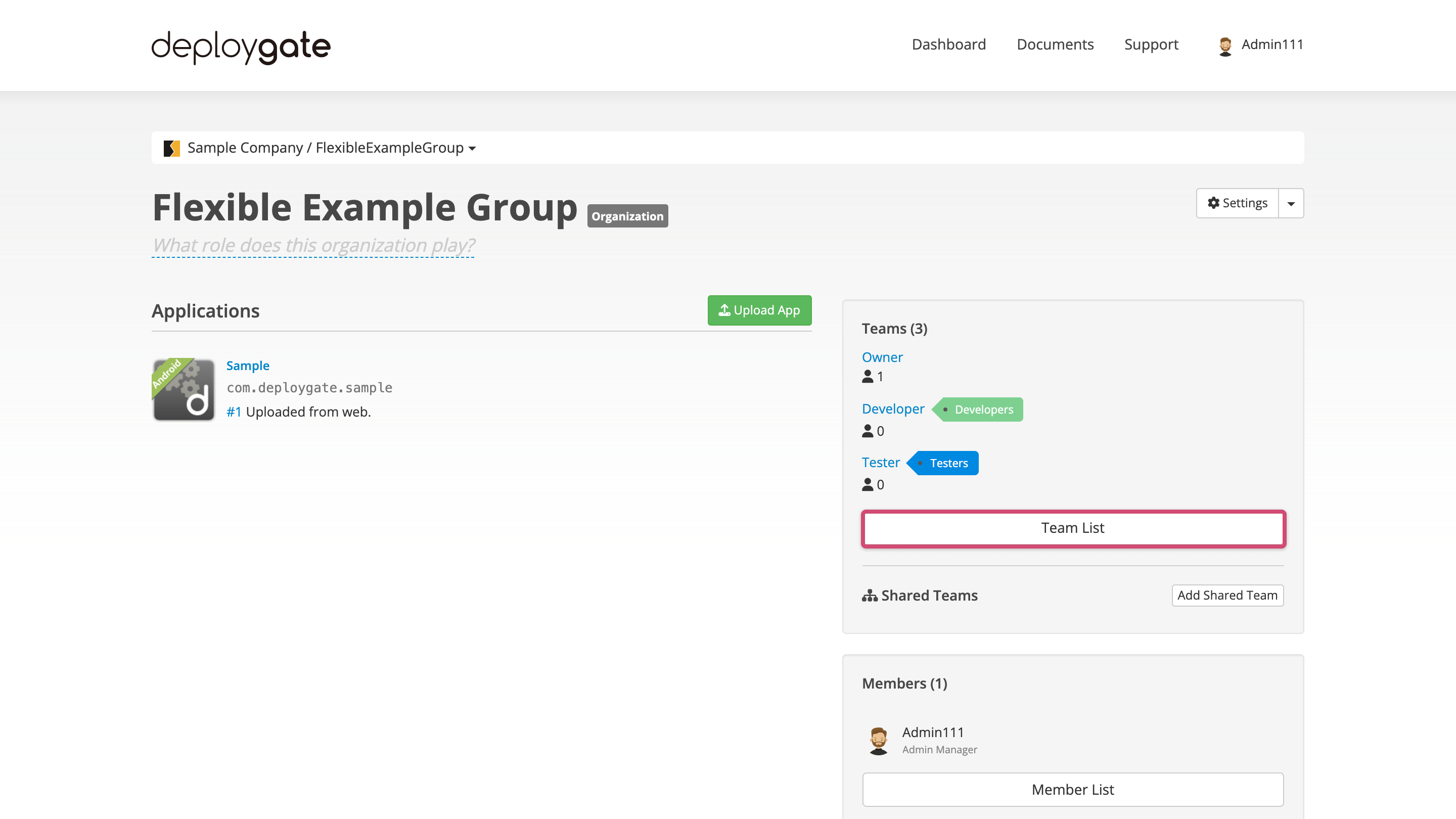 Screenshot of Team Details