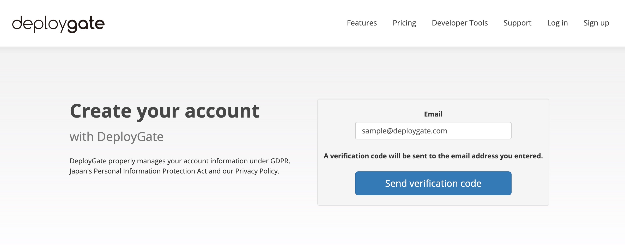 Screenshot of create account from web