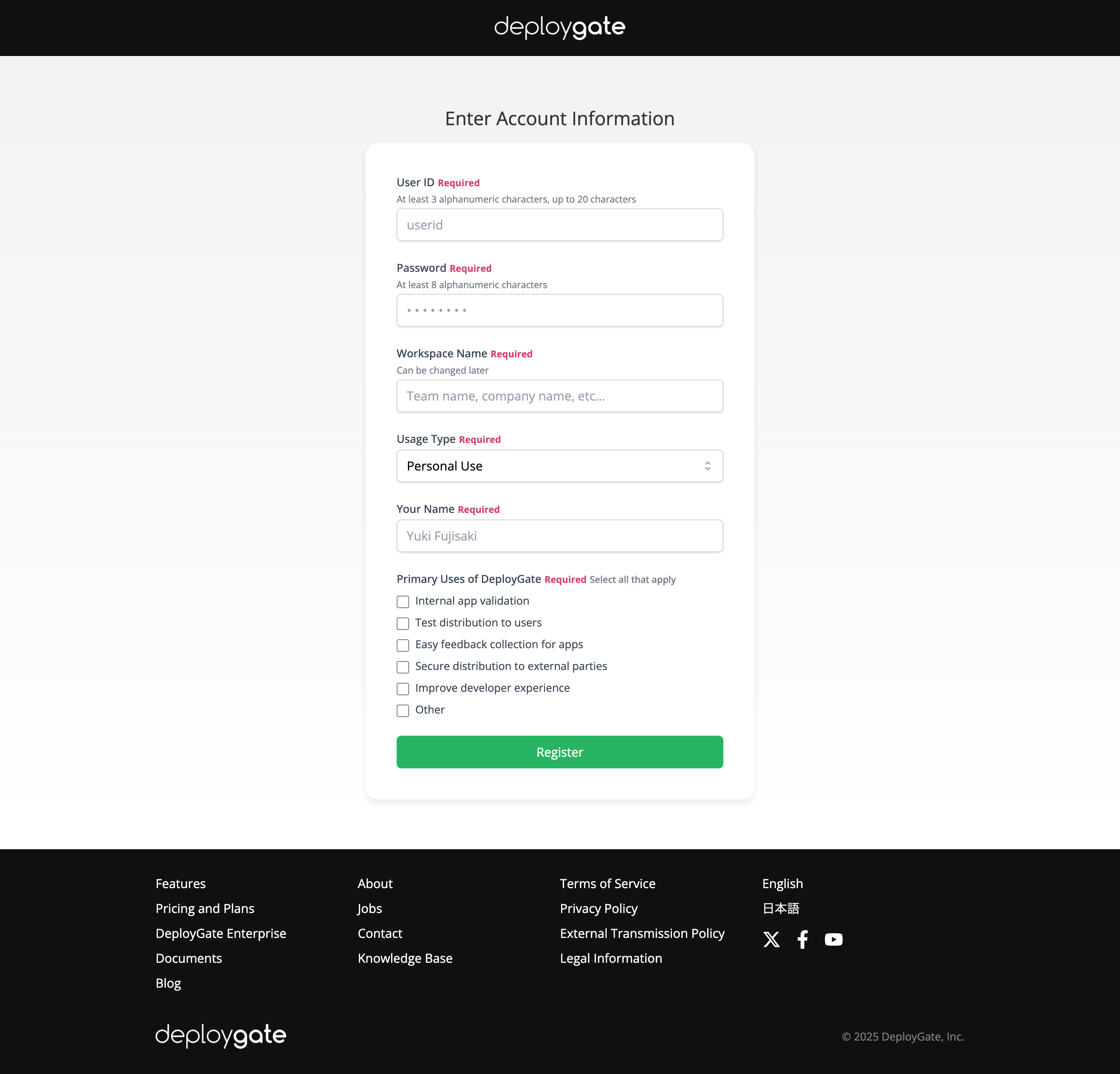 Screenshot of create account from web 3