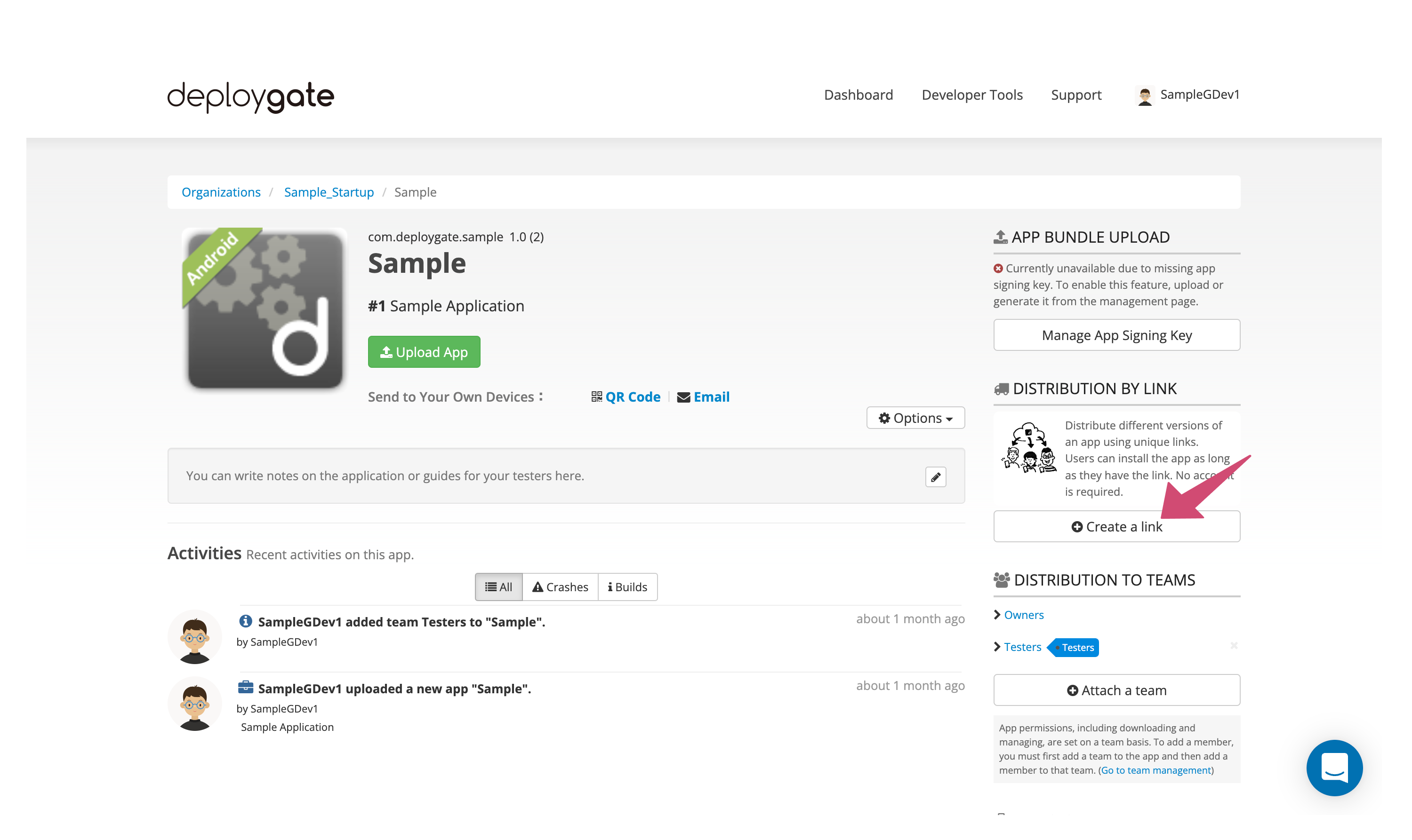 Screenshot of Select App from Dashboard