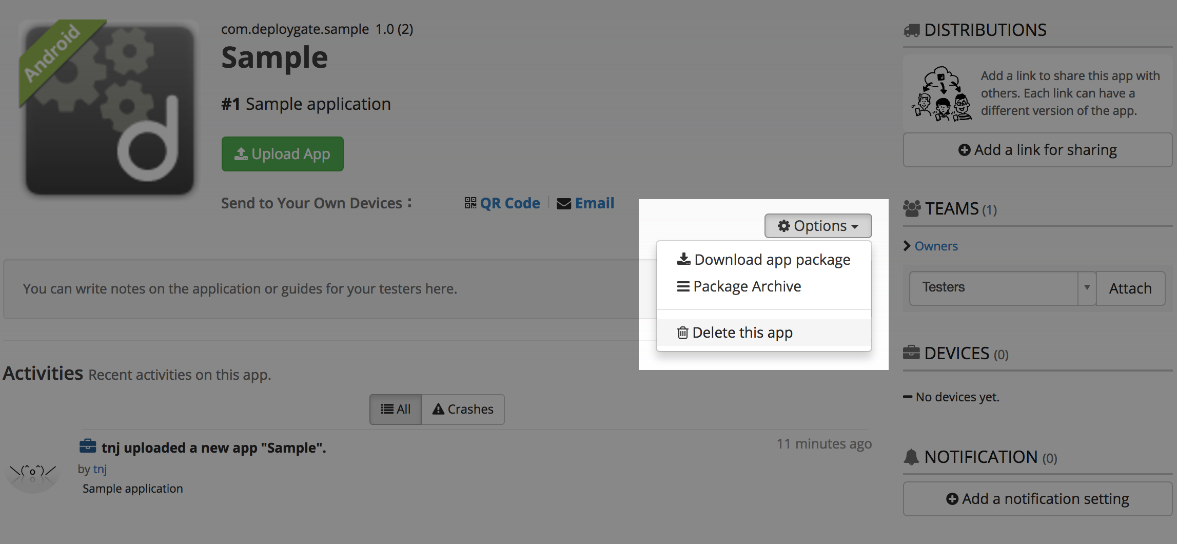 Screenshot of upload app 1