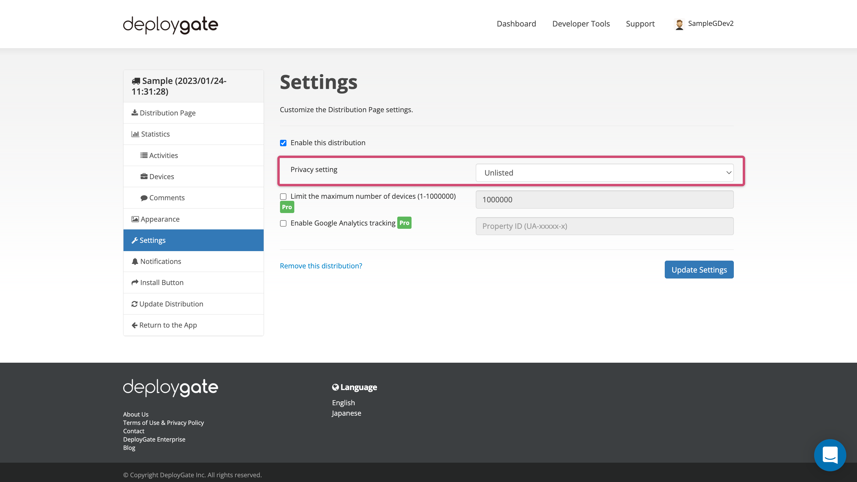 distribution-privacy-setting