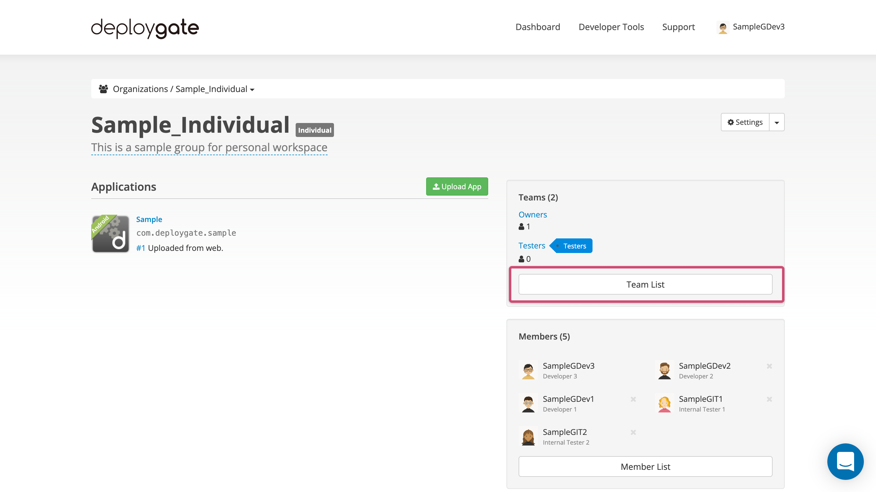 Screenshot of Create Team 