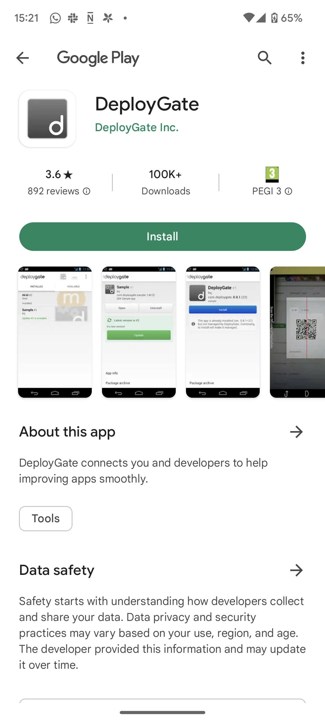 Screenshot of Open distribution page from Android