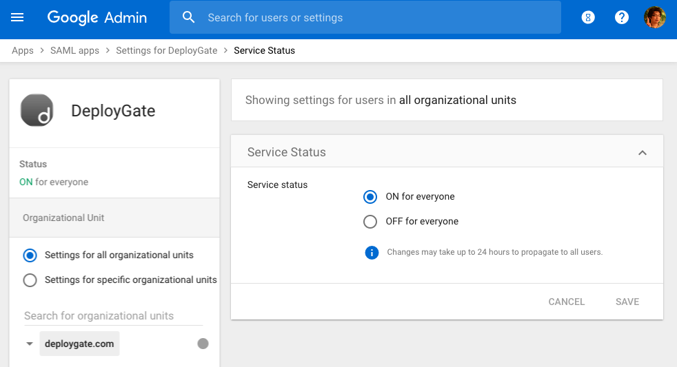 Screenshot of SAML Google Workspace 