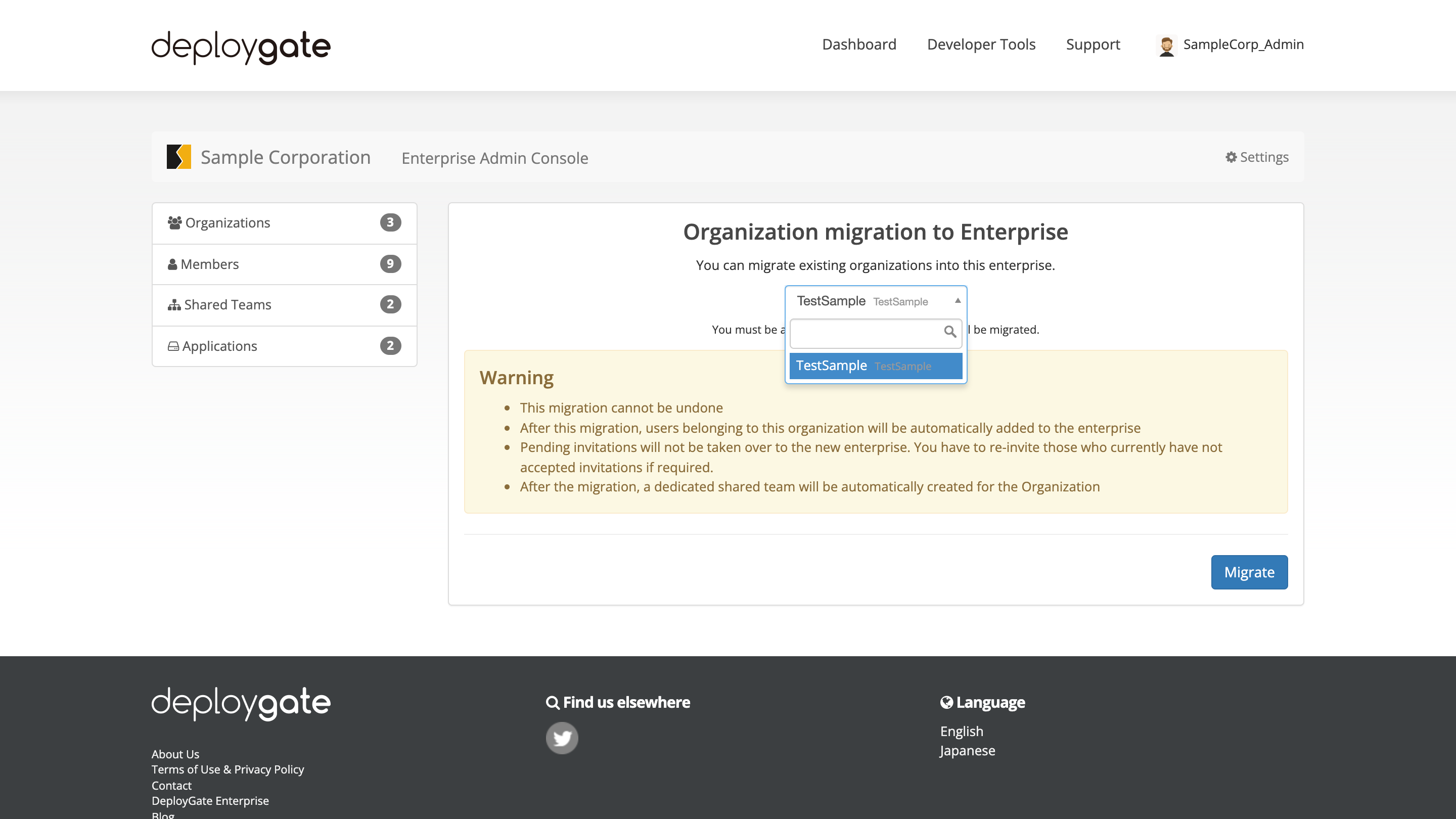 Screenshot of Import group to EP 