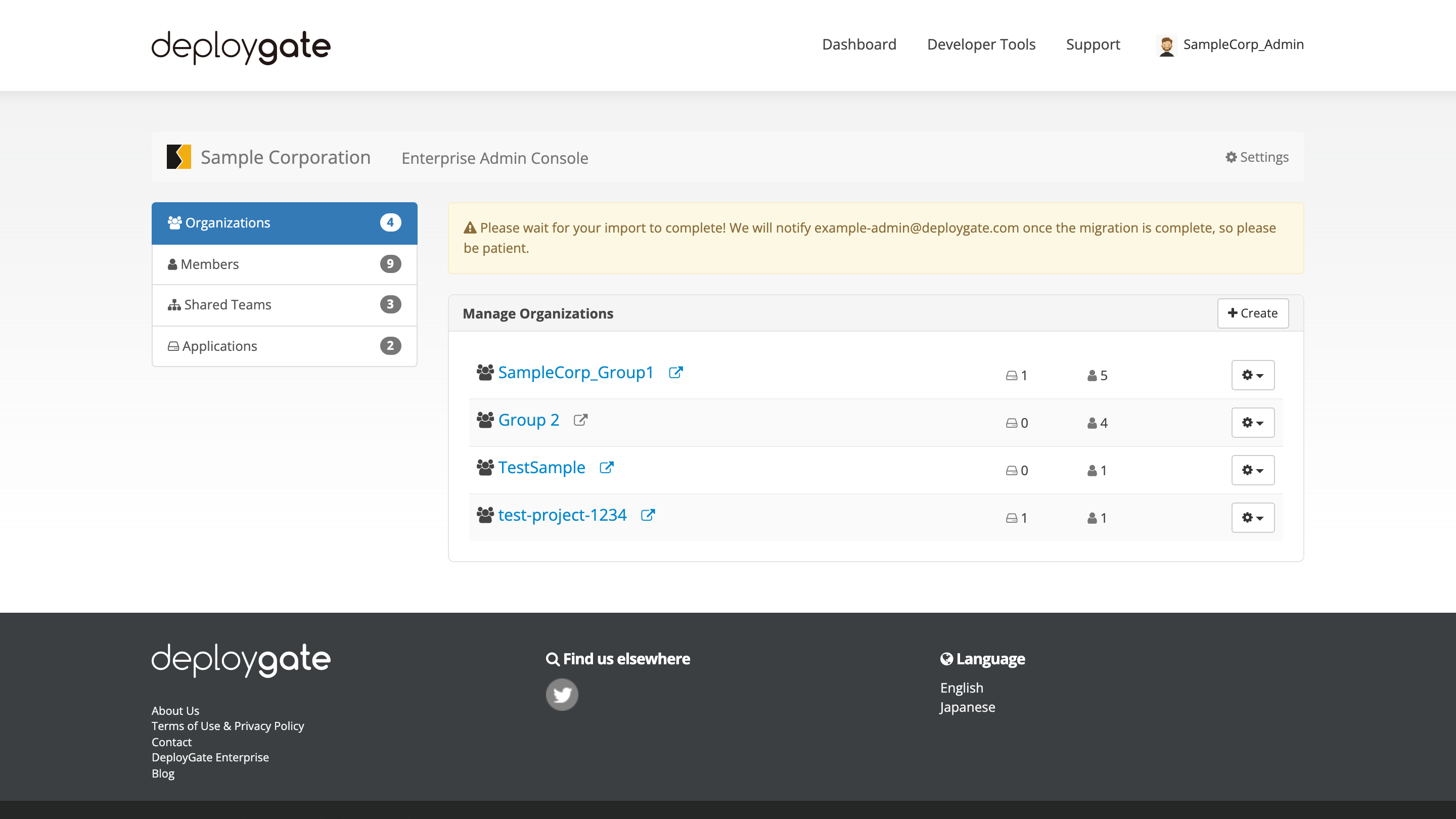 Screenshot of Import group to EP 