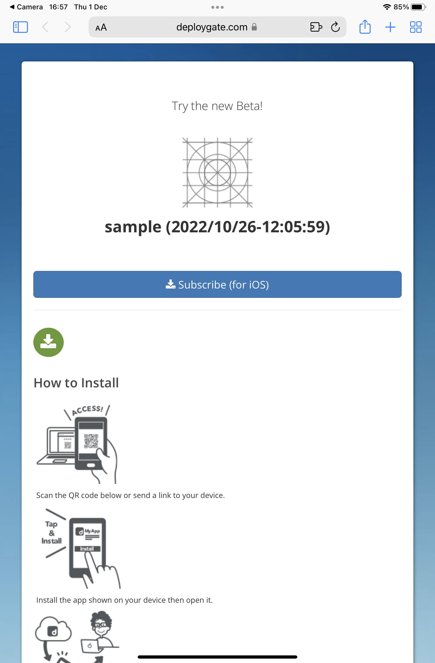 Screenshot of iOS access to distribution page