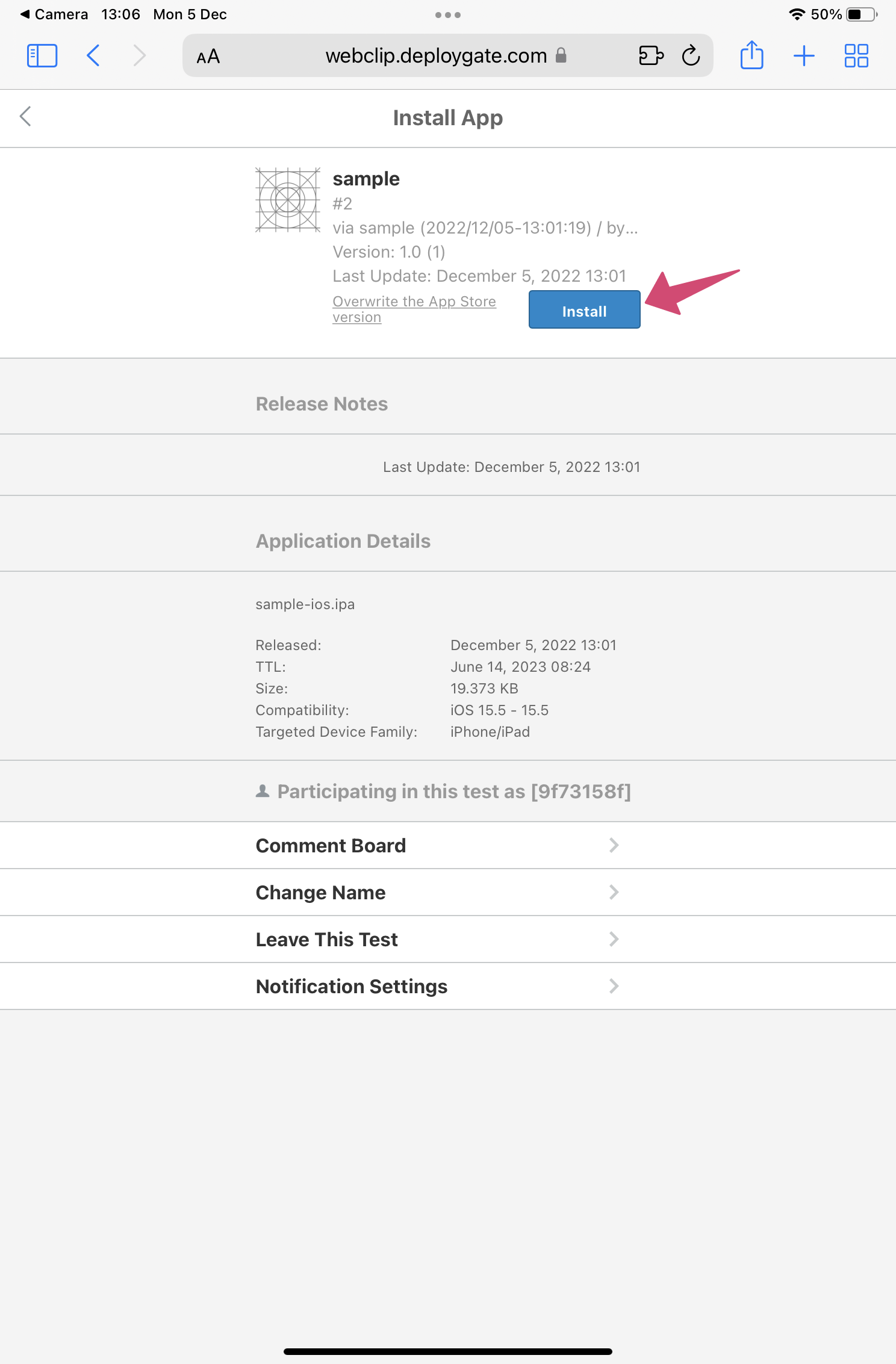 Screenshot of iOS scanned screen