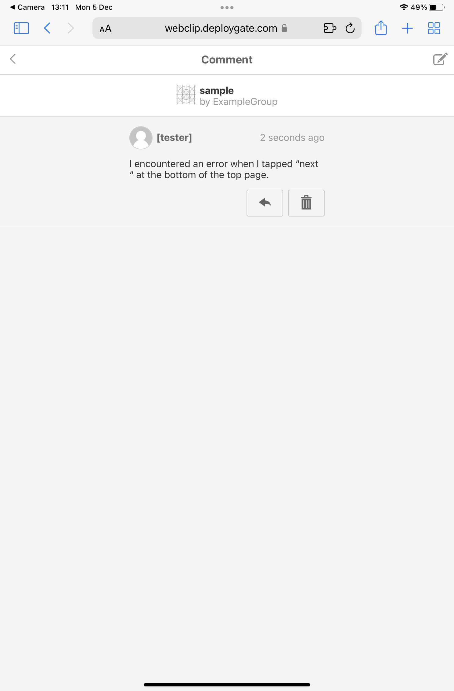 Screenshot of iOS write comments