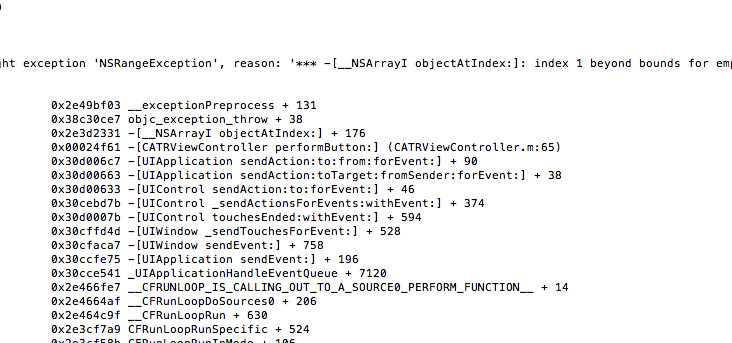 Screenshot of iOS sdk crash report