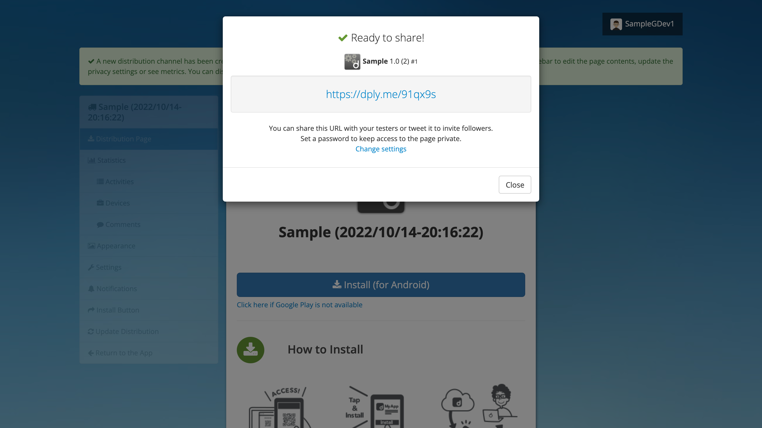 Screenshot of show link page