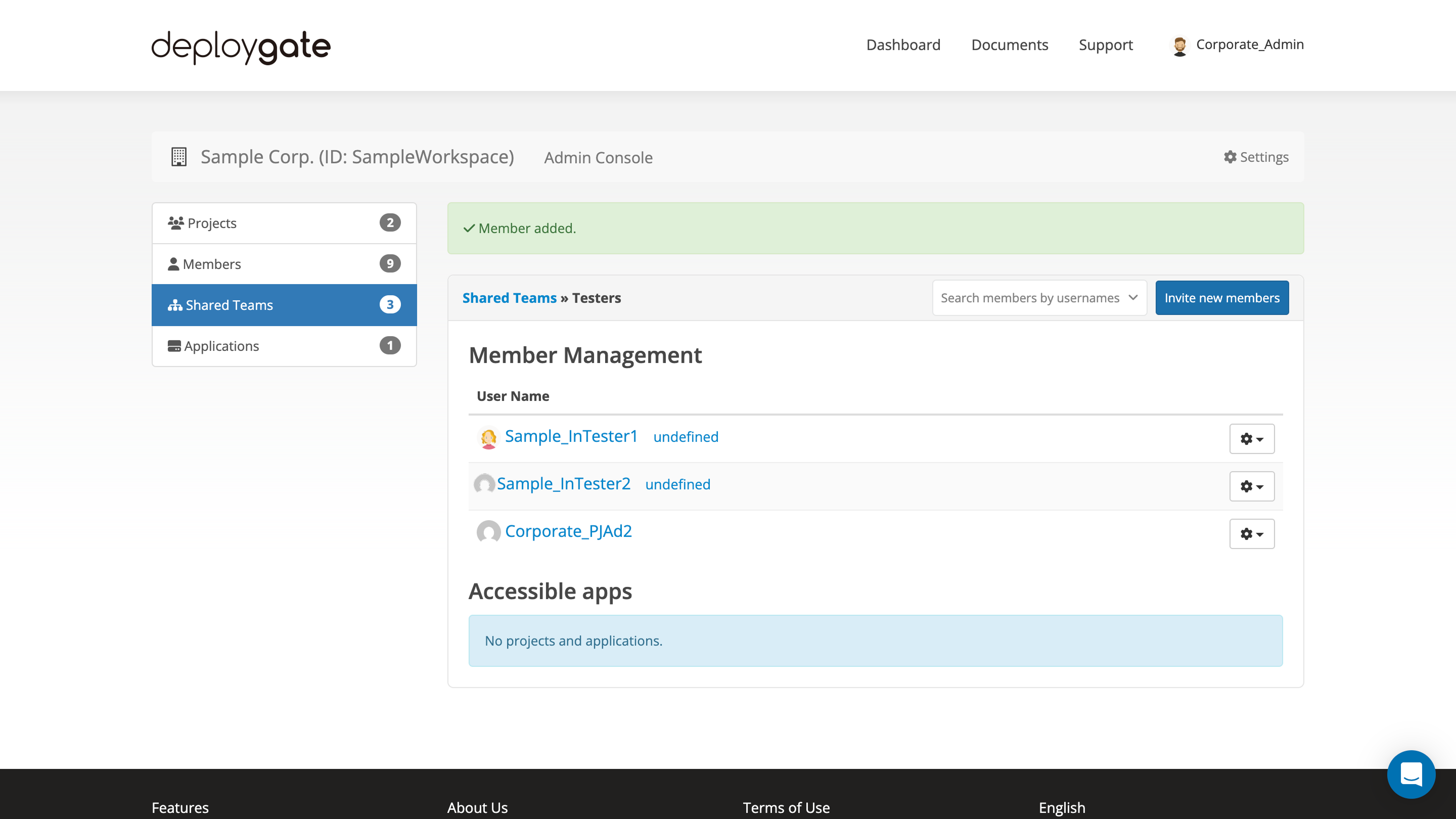 Screenshot of search member to added member shared team 
