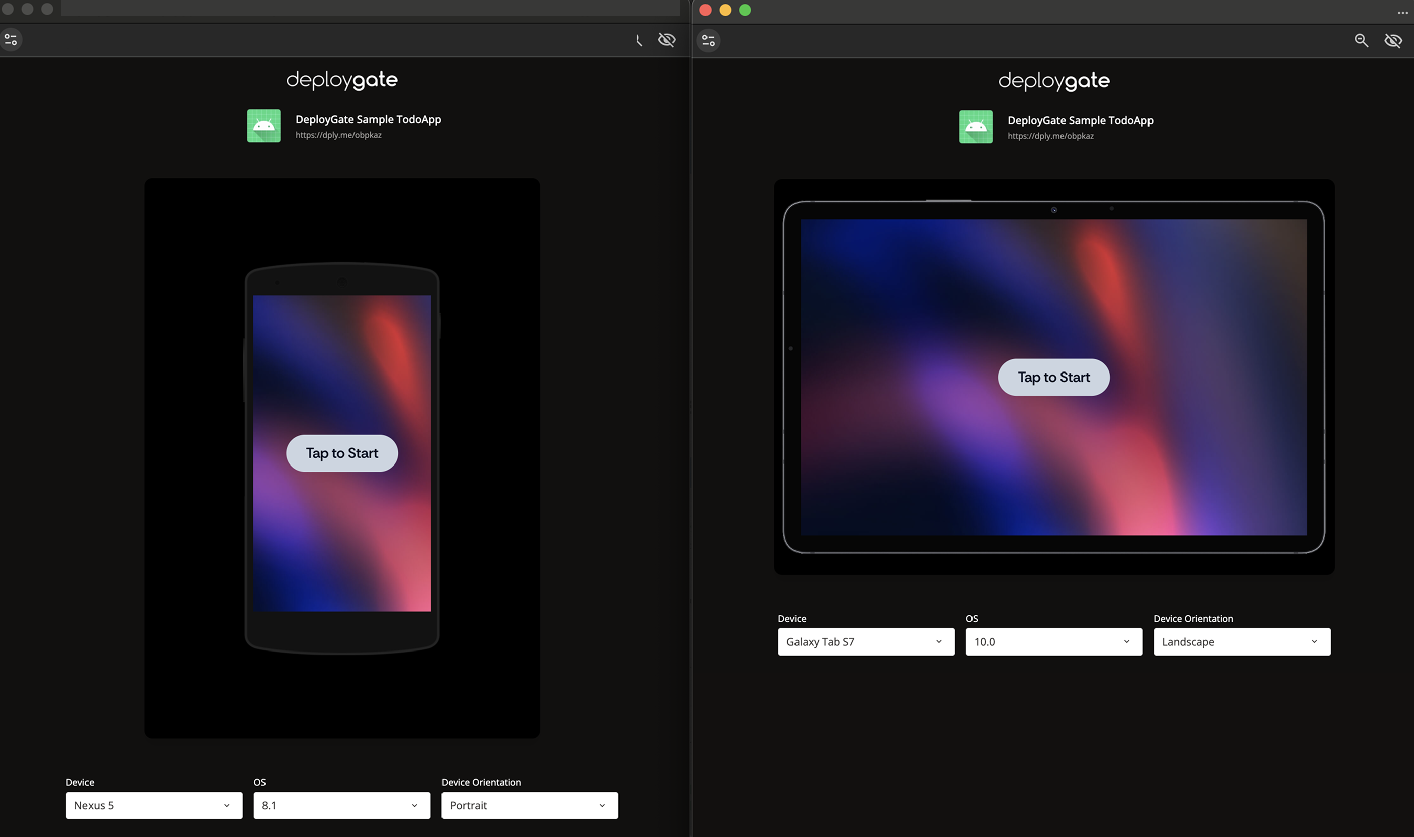 Screenshot of the Instant Device