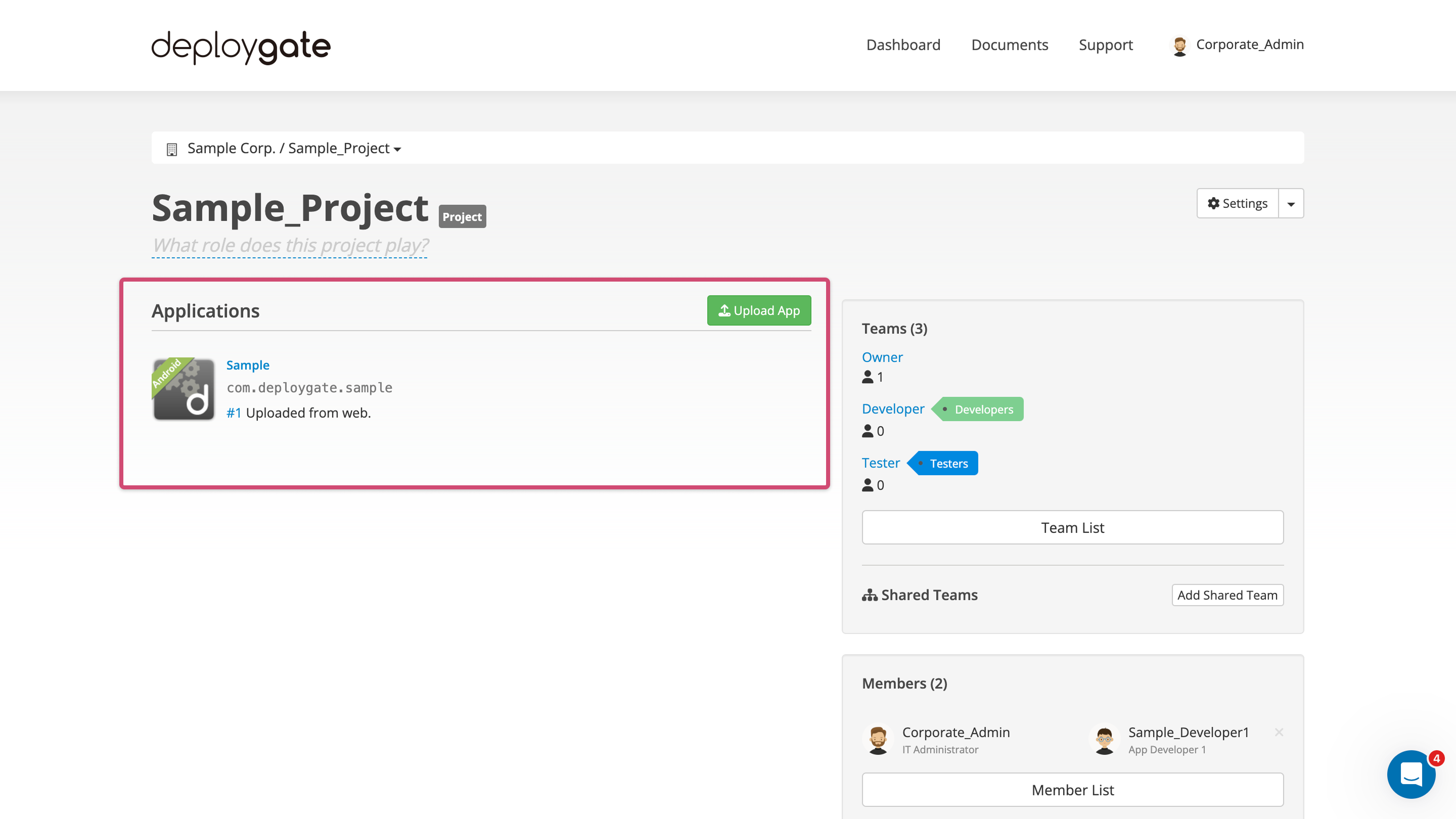Screenshot of Project Dashboard App 