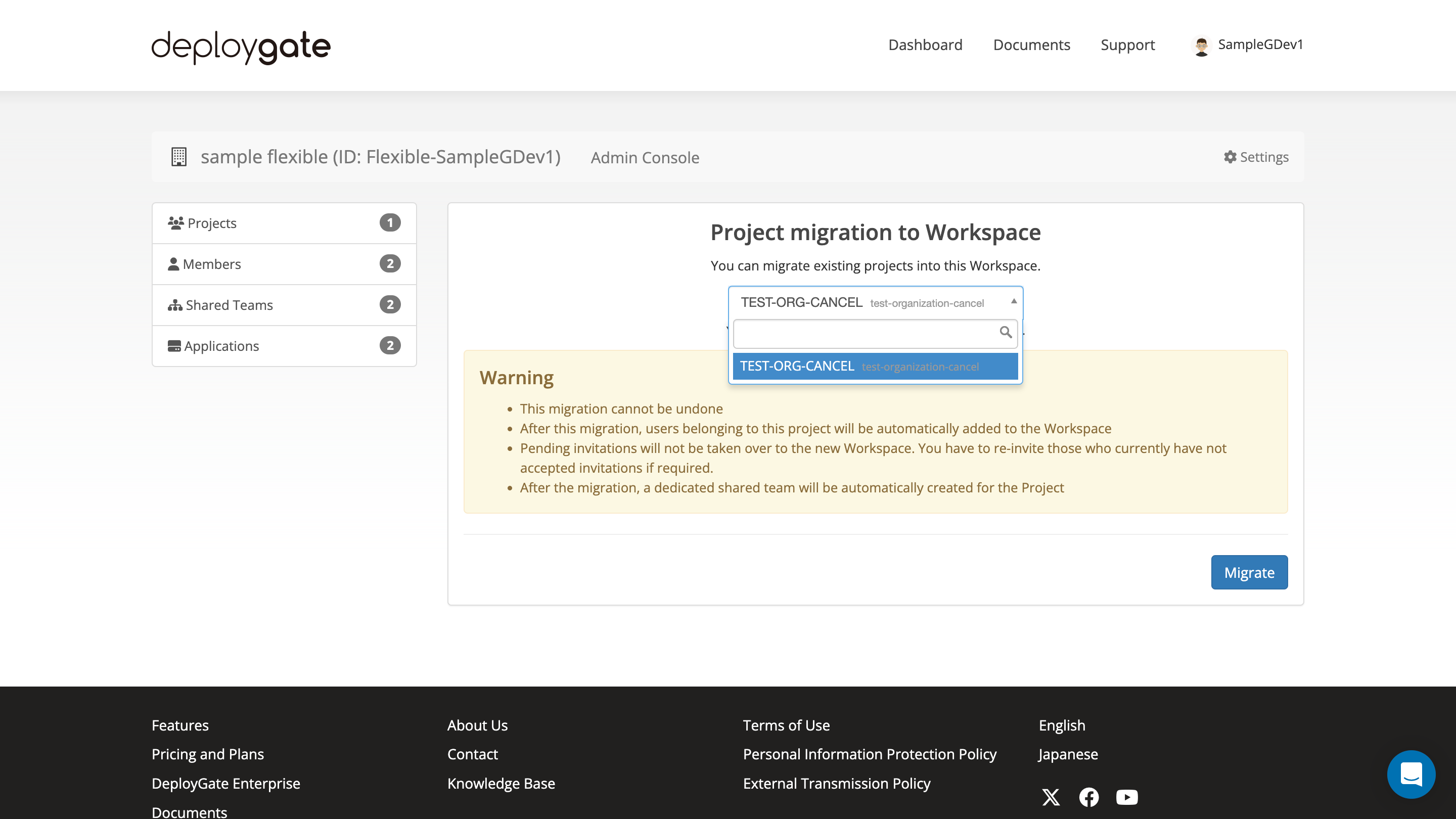 Screenshot of Import project to EP 