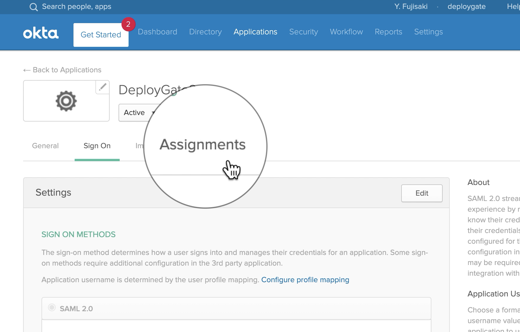 Screenshot of SAML Okta