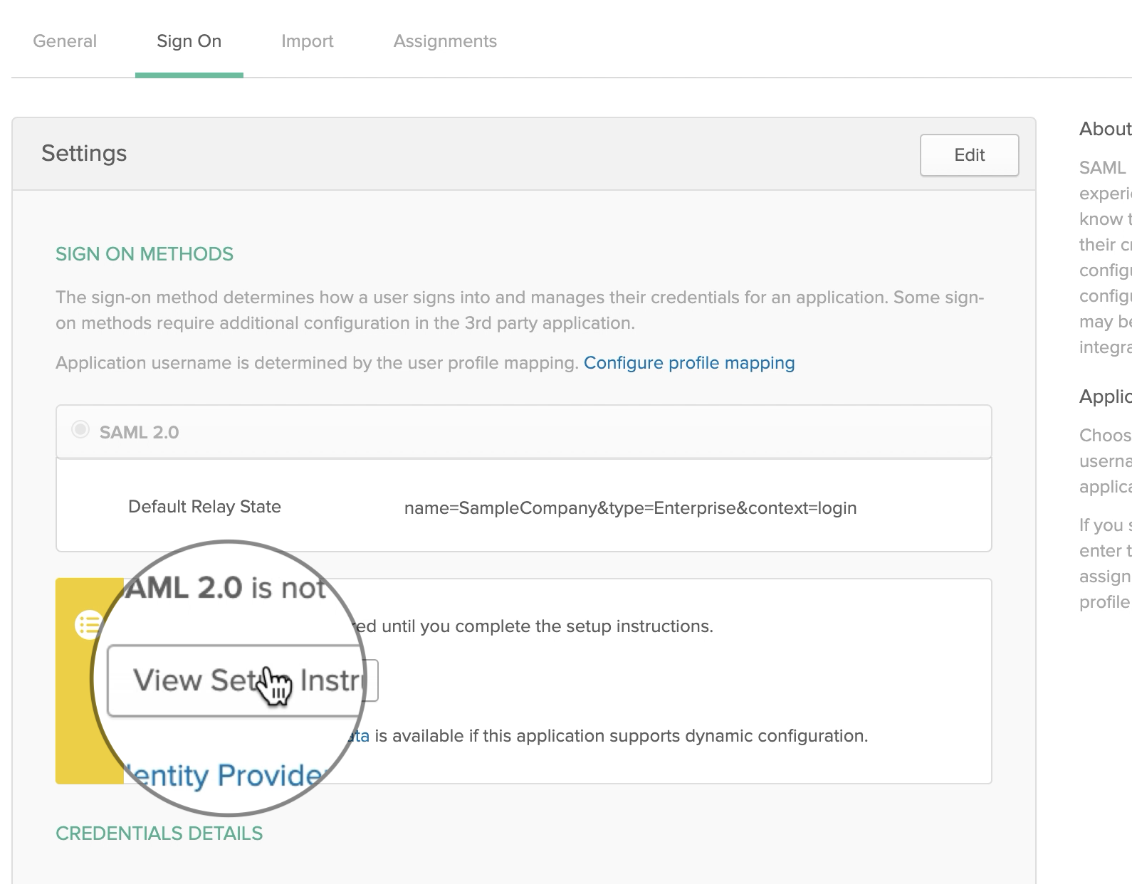 Screenshot of SAML Okta