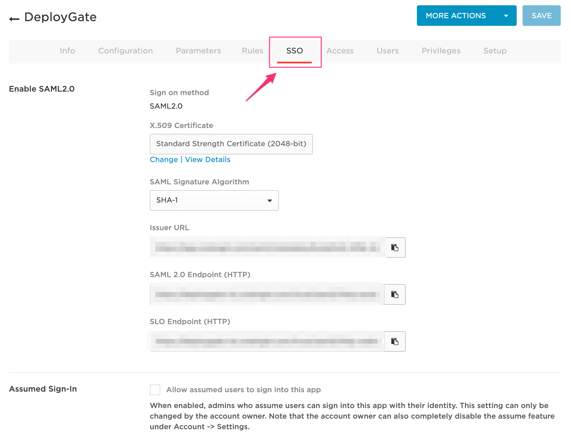 Screenshot of SAML OneLogin 