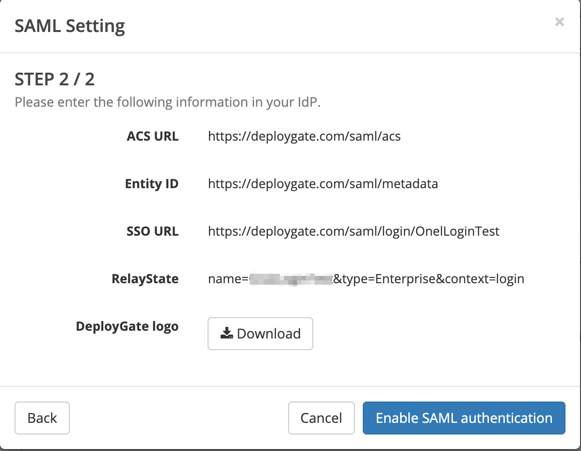 Screenshot of SAML OneLogin 