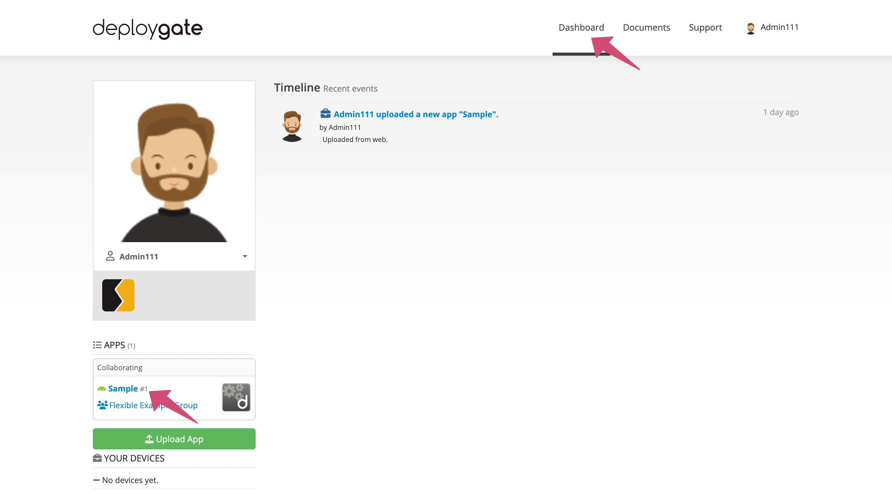 Screenshot of Select App from Dashboard