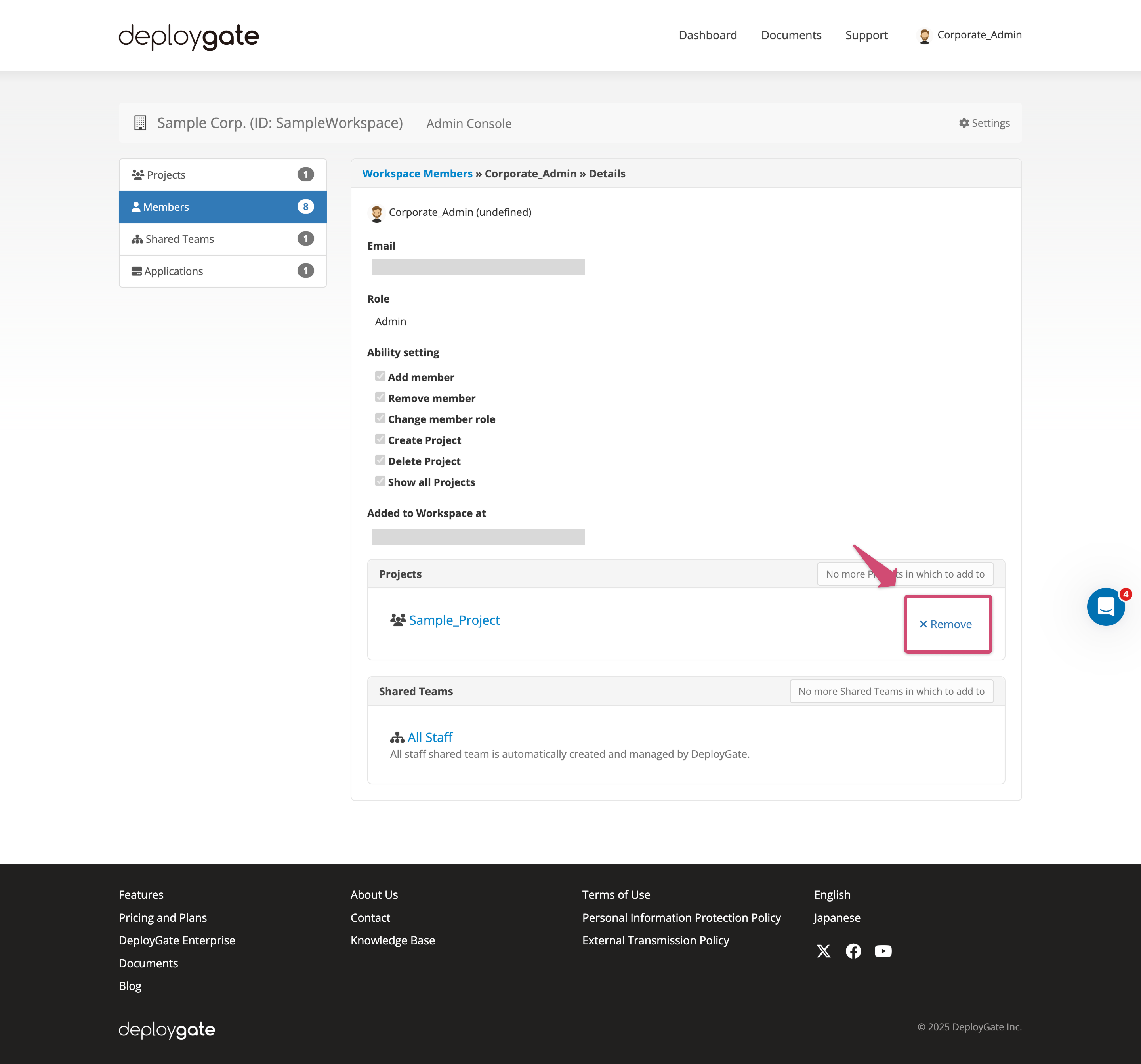 Screenshot of Workspace Admin Console