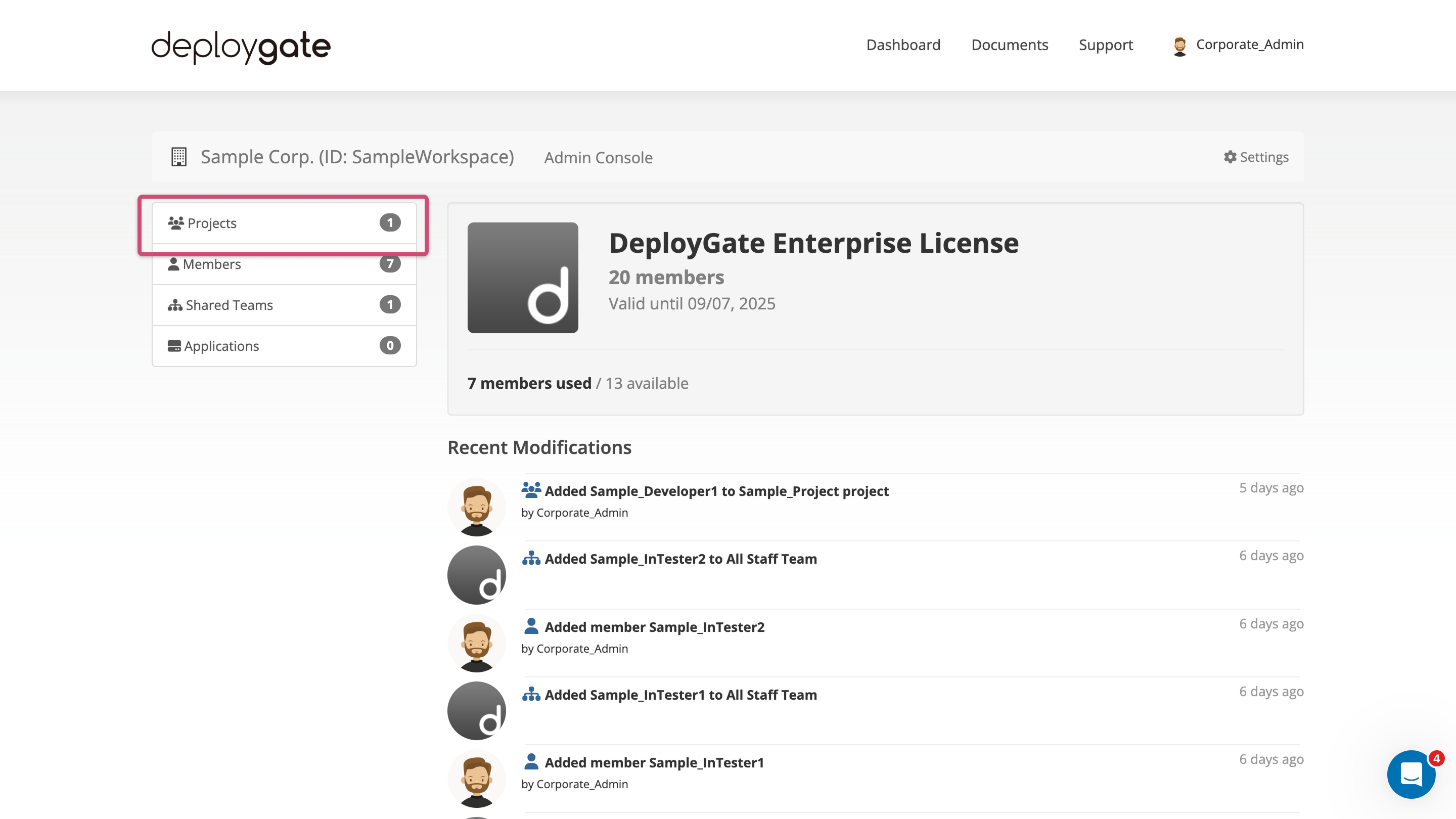Screenshot of Enterprise Select organization