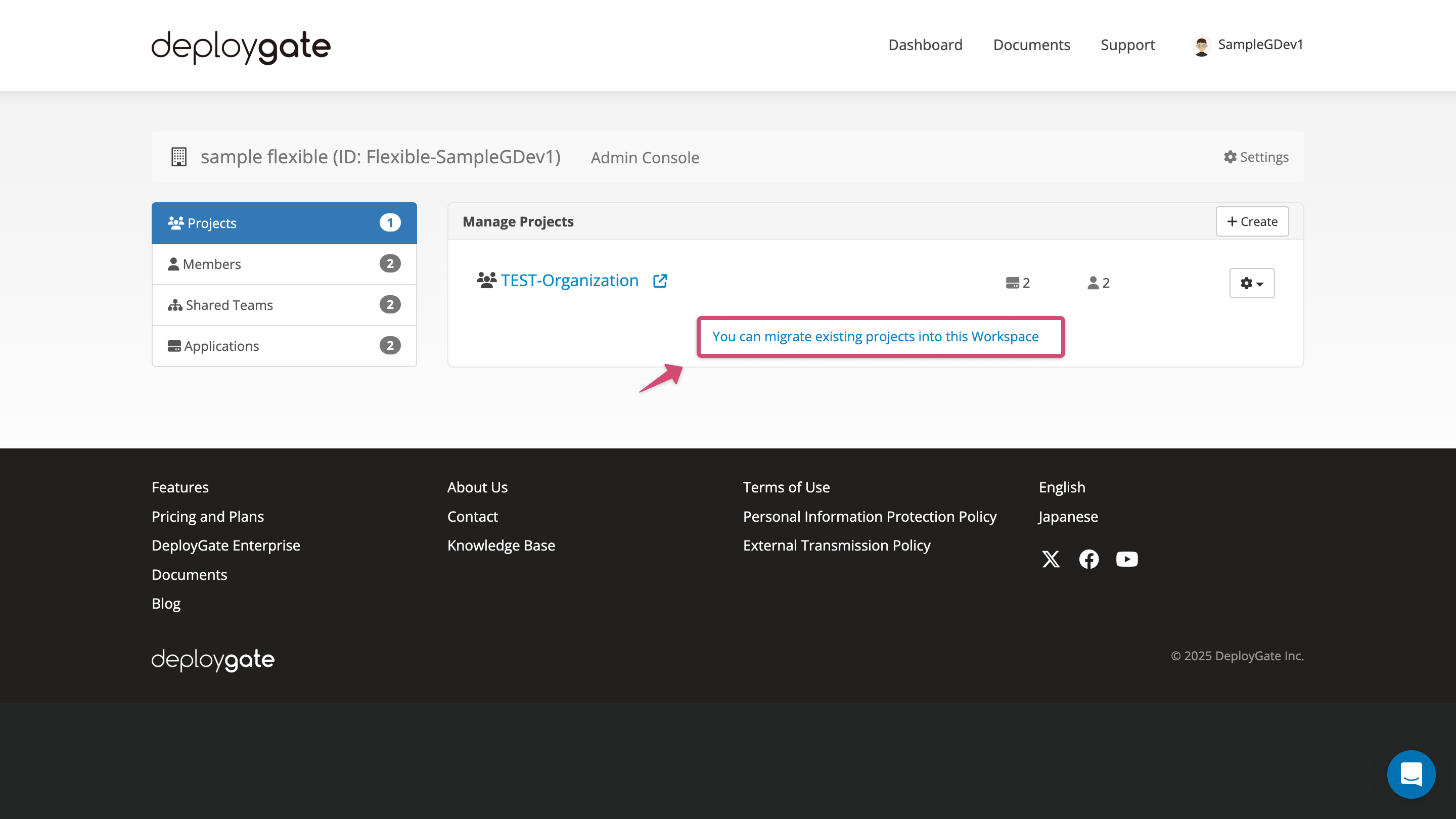 Screenshot of Import project to EP 