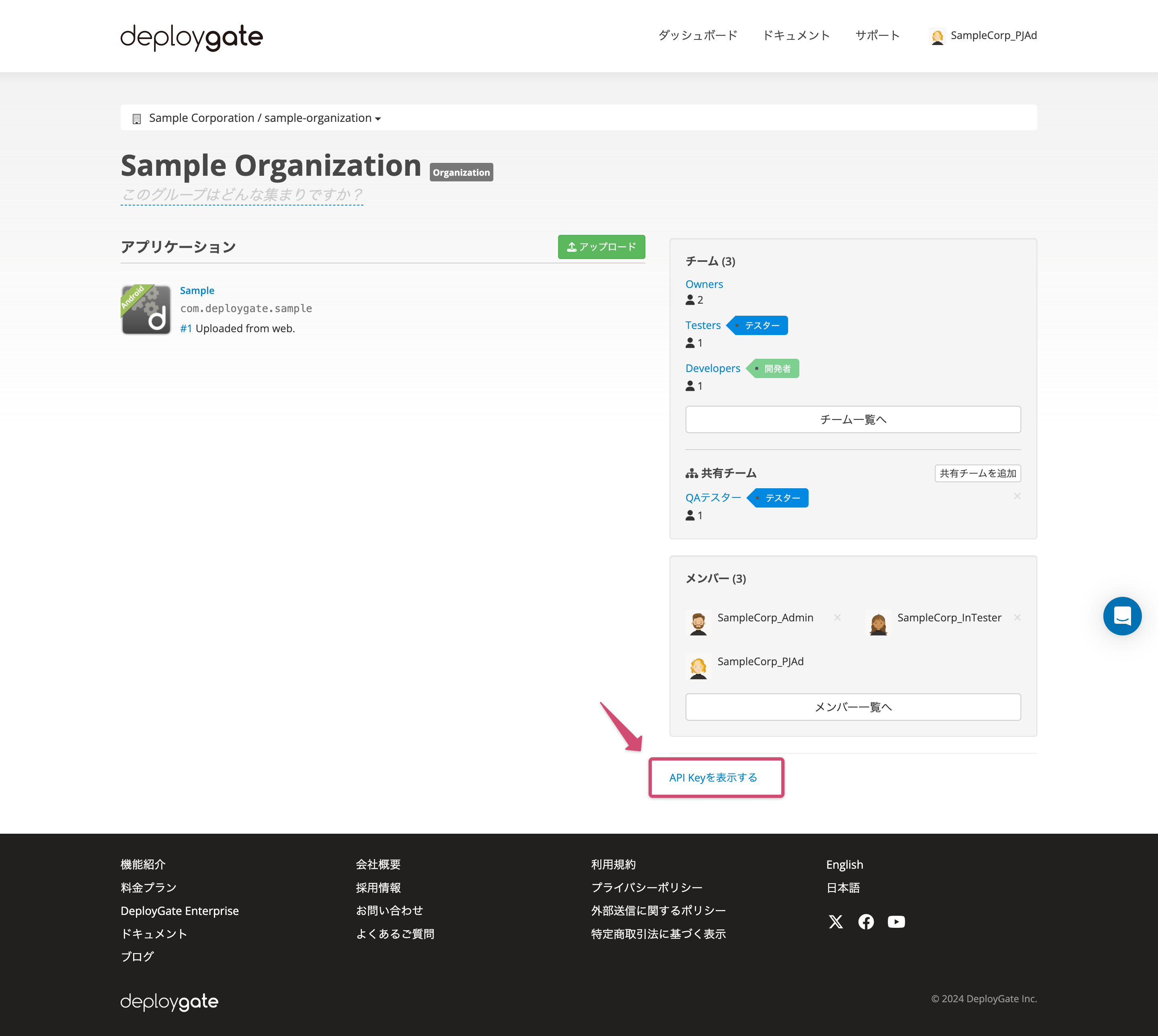 Screenshot of the Organization page