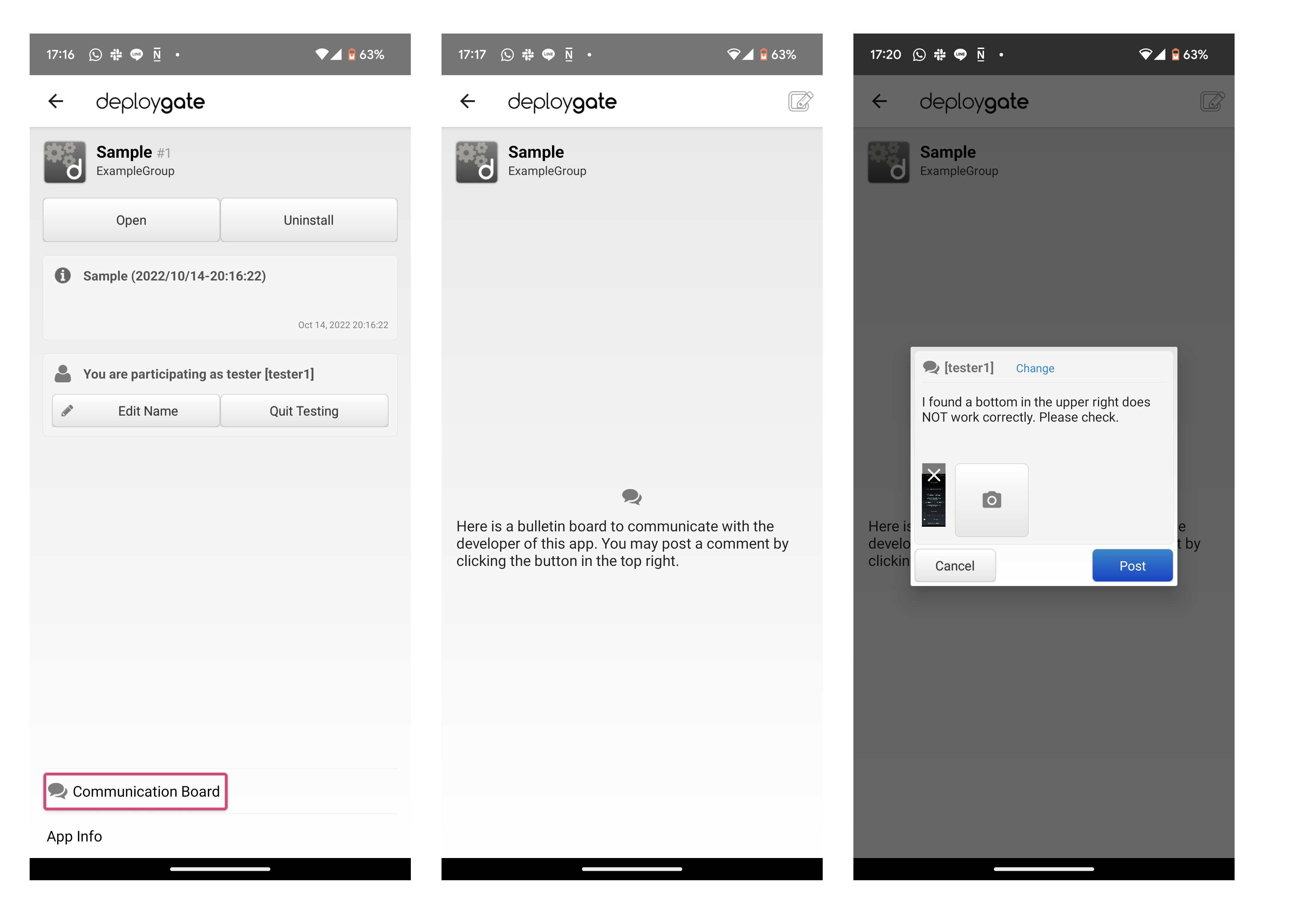 Screenshot of Ccommunication board