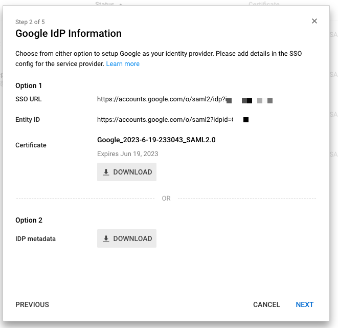 Screenshot of SAML Google Workspace 