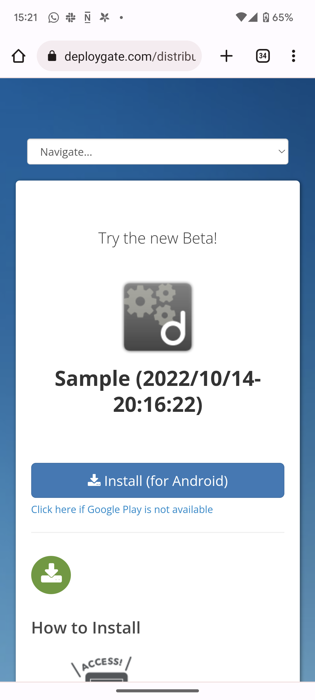 Screenshot of Open distribution page from Android