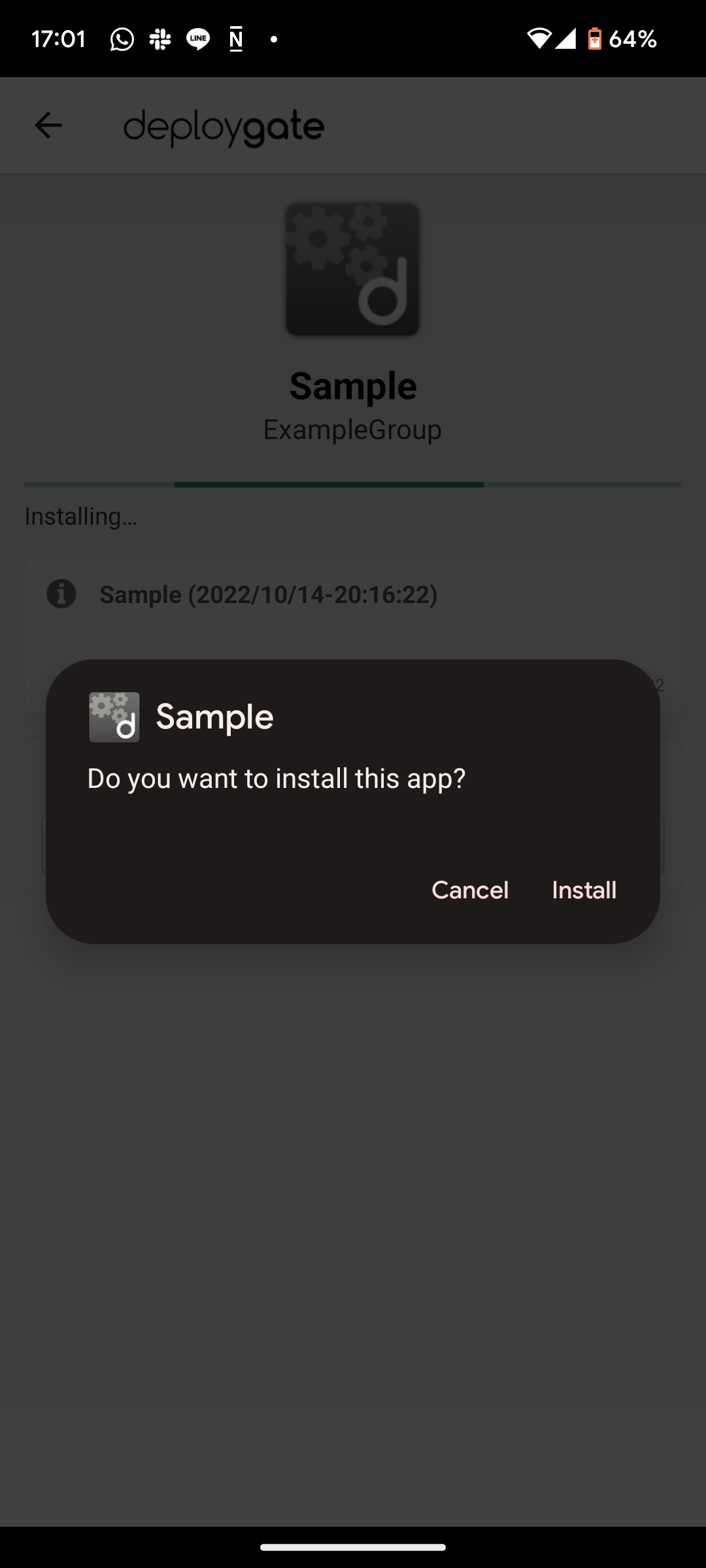 Screenshot of Install permission on App