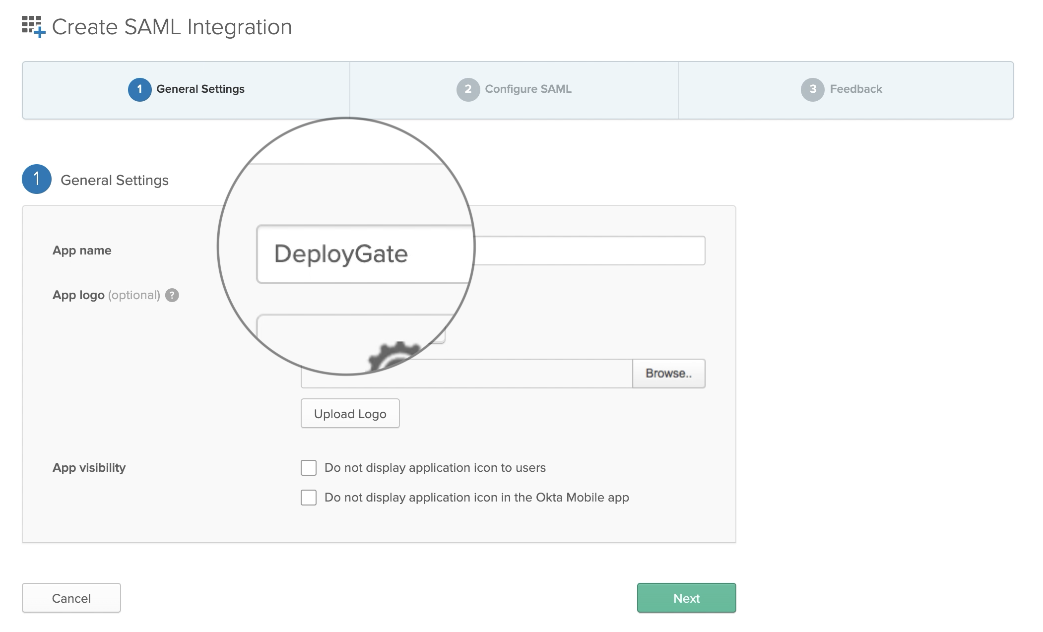 Screenshot of SAML Okta