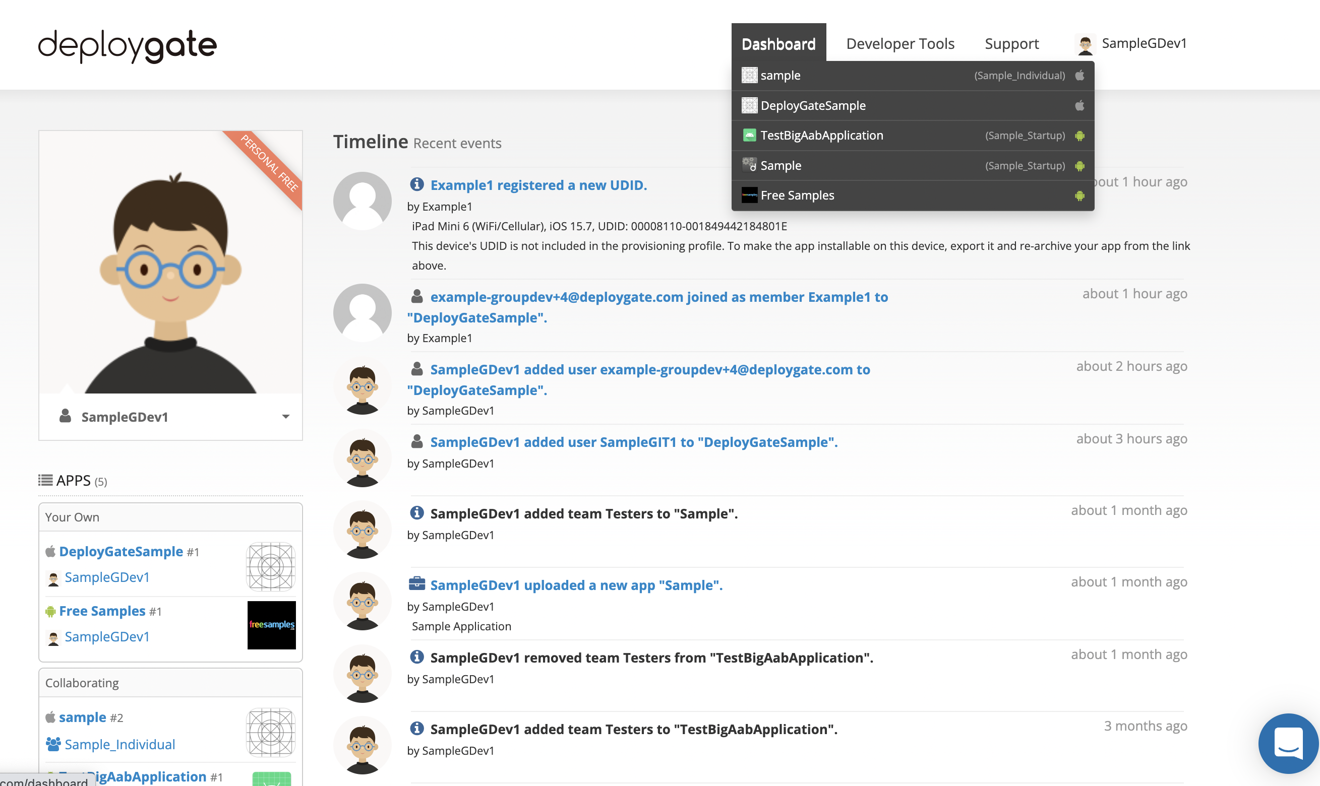 Screenshot of Select App from Dashboard