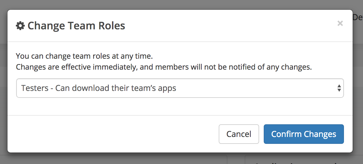 Screenshot of Select team role