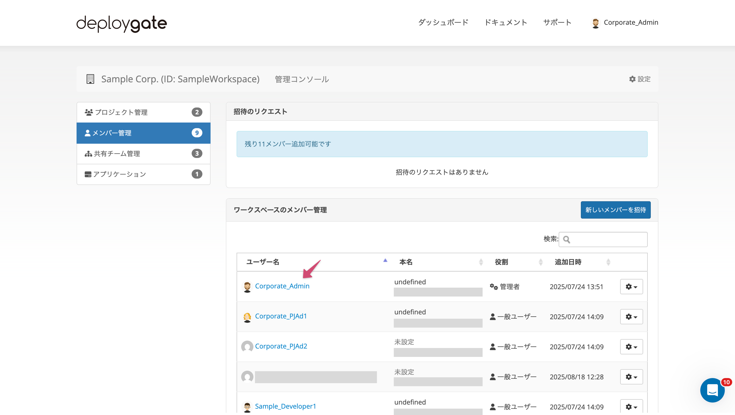 Screenshot of member list 